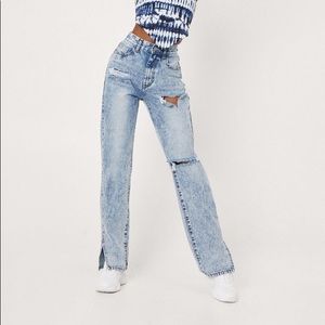 NWT Nasty Gal Split Hem Distressed Straight Leg Jeans Size 6